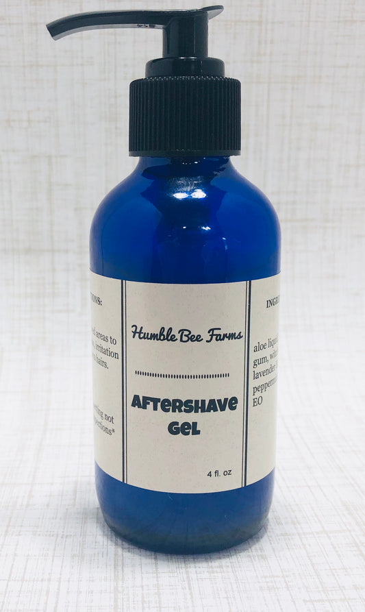 A bottle of Humble Bee Farms Aftershave Gel.